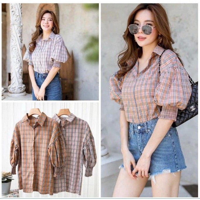 QR - ZEC  Blouse Kotak Blueberry /  Erlita Top / Blus