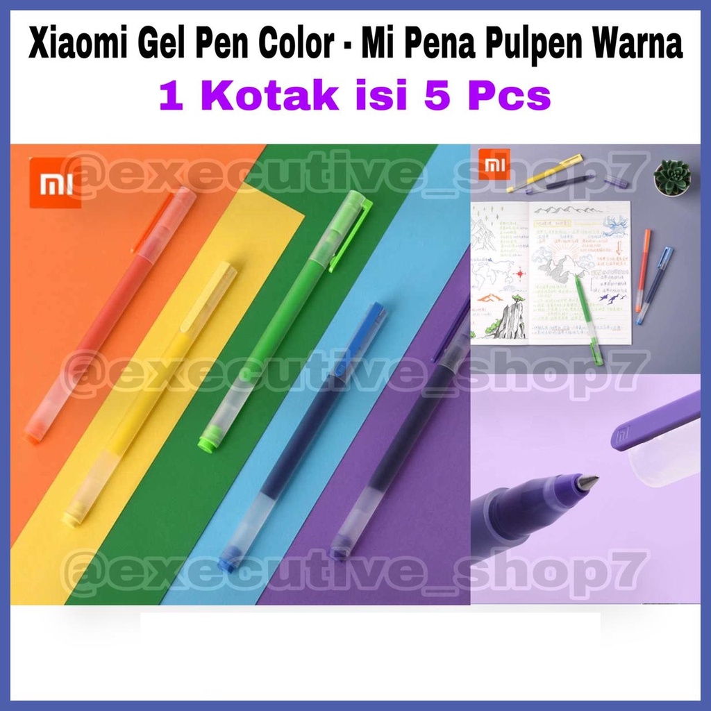 Mi Gel Pen Color - Mi Pena Pulpen Warna - 1 Kotak isi 5 Pcs