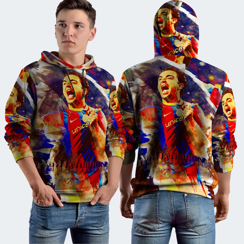 Jaket Hoodie Fullprint Xavi Hernandez Bahan Polyester Jersey