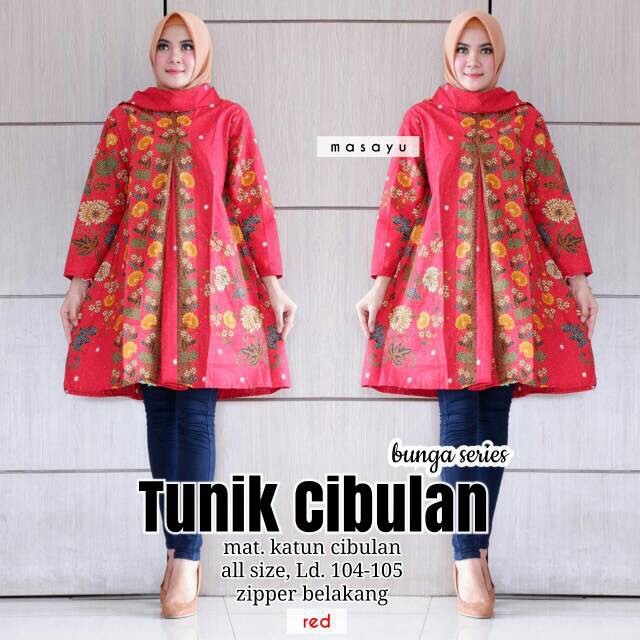 Tunik Santika Pias Cibulan #1 Bunga Series Warna Batik Solo Seragam Kantor Muslim