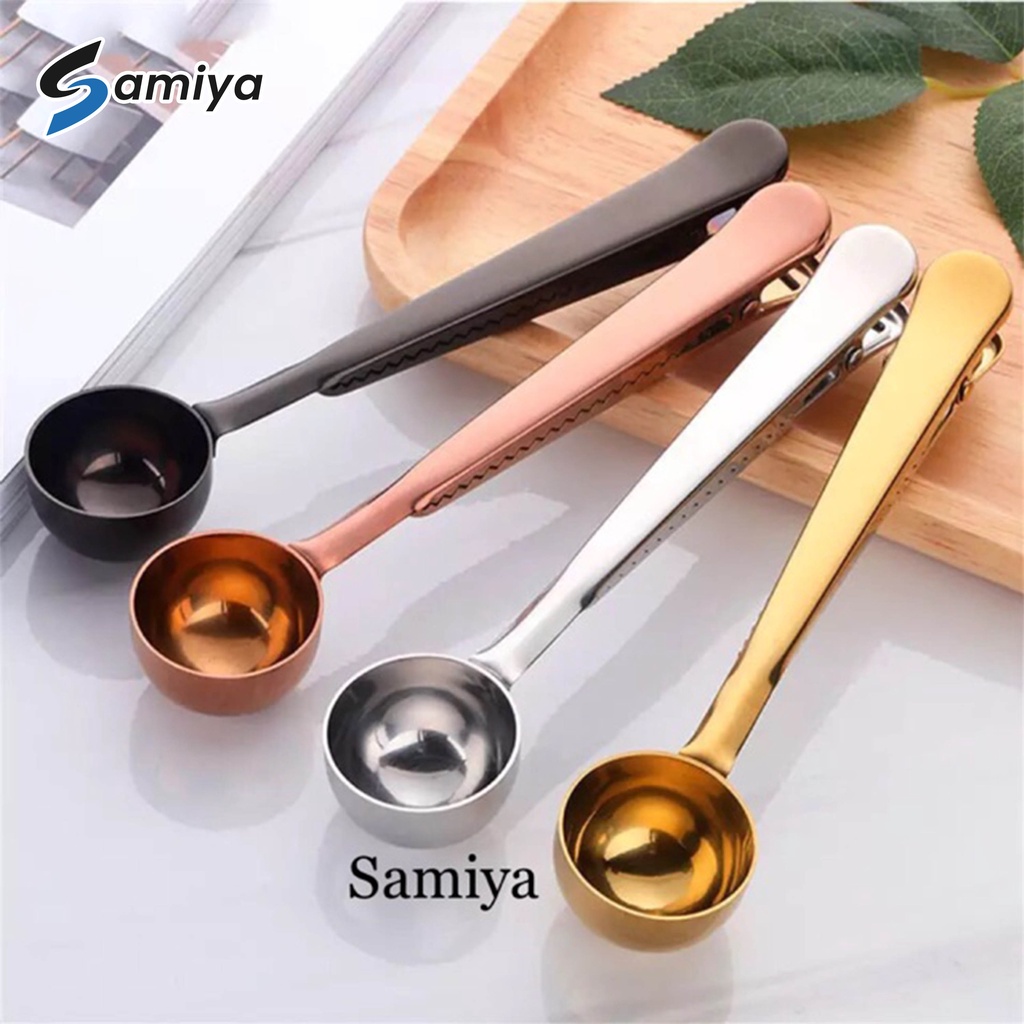 Sendok takar kopi / coffee spoon measuring scoop with clip / sendok kopi / sendok teh / tea spoon