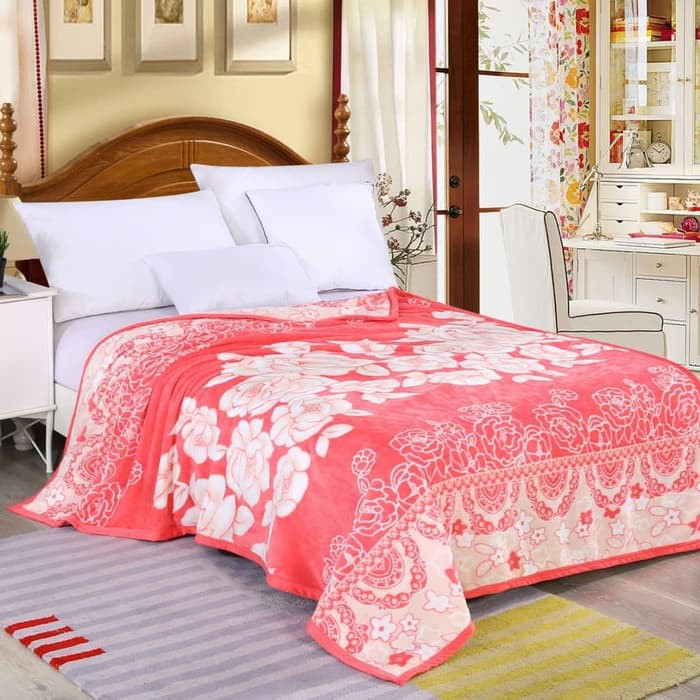 Selimut Bulu Halus Motif Kembang / Bunga / Selimut Motif Murah