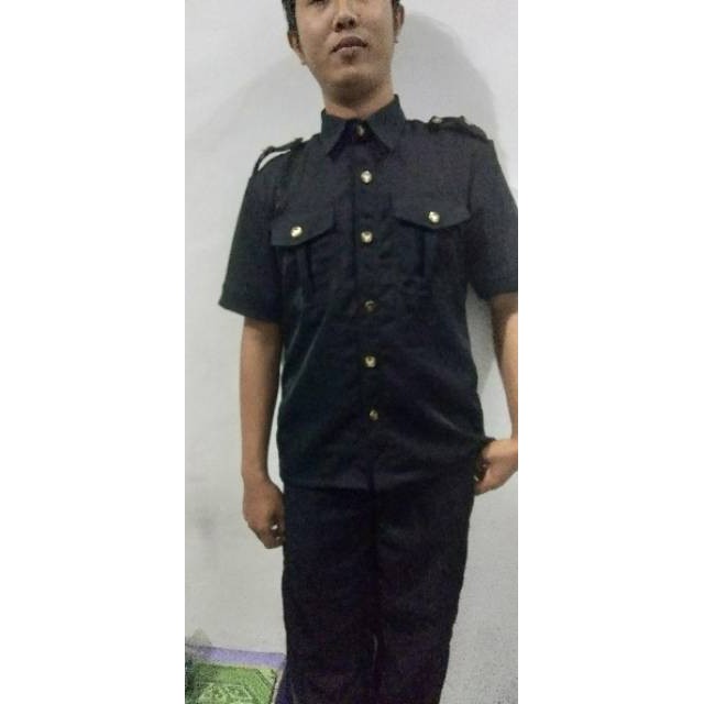 SKD    Baju safari lengan pendek warna hitam dan biru Dongker .