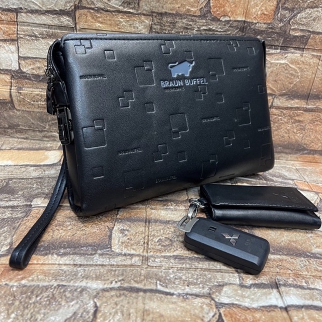 Handbag Clutch Braun Buffel Tas Tangan Lock Kunci Pria_Wanita Kulit Premium Import