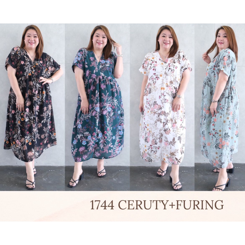 JUMBO 1744 IVANA DRESS BIGSIZE MATERIAL CERUTY + FURING FIT TO XXL MIDIDRESS