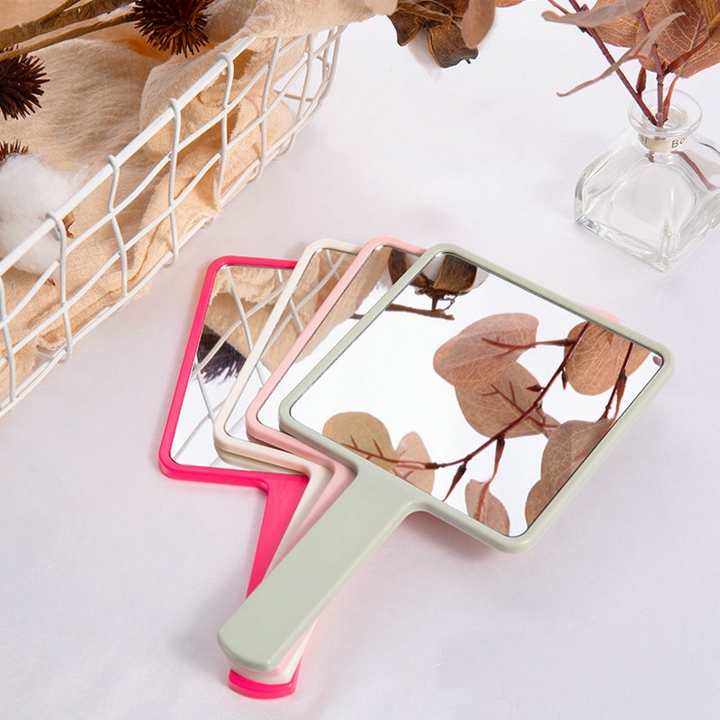 Cermin Genggam Portable Bentuk Kotak Lensa HD Bahan ABS Untuk Makeup