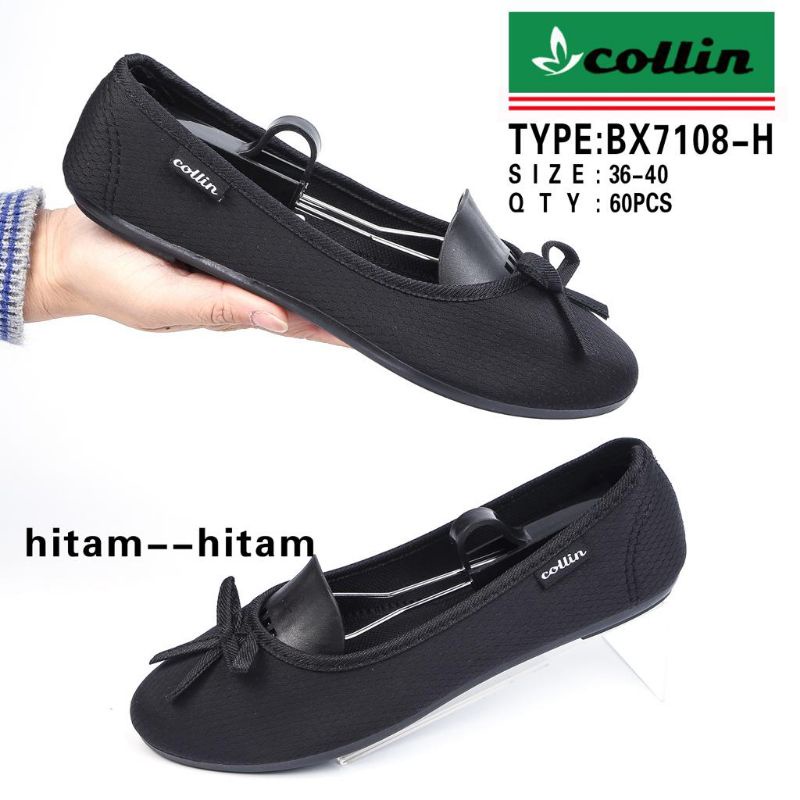 Sepatu wanita colin balet flat shoes kain perempuan hitam kekinian 2022-Hitam  (7108)