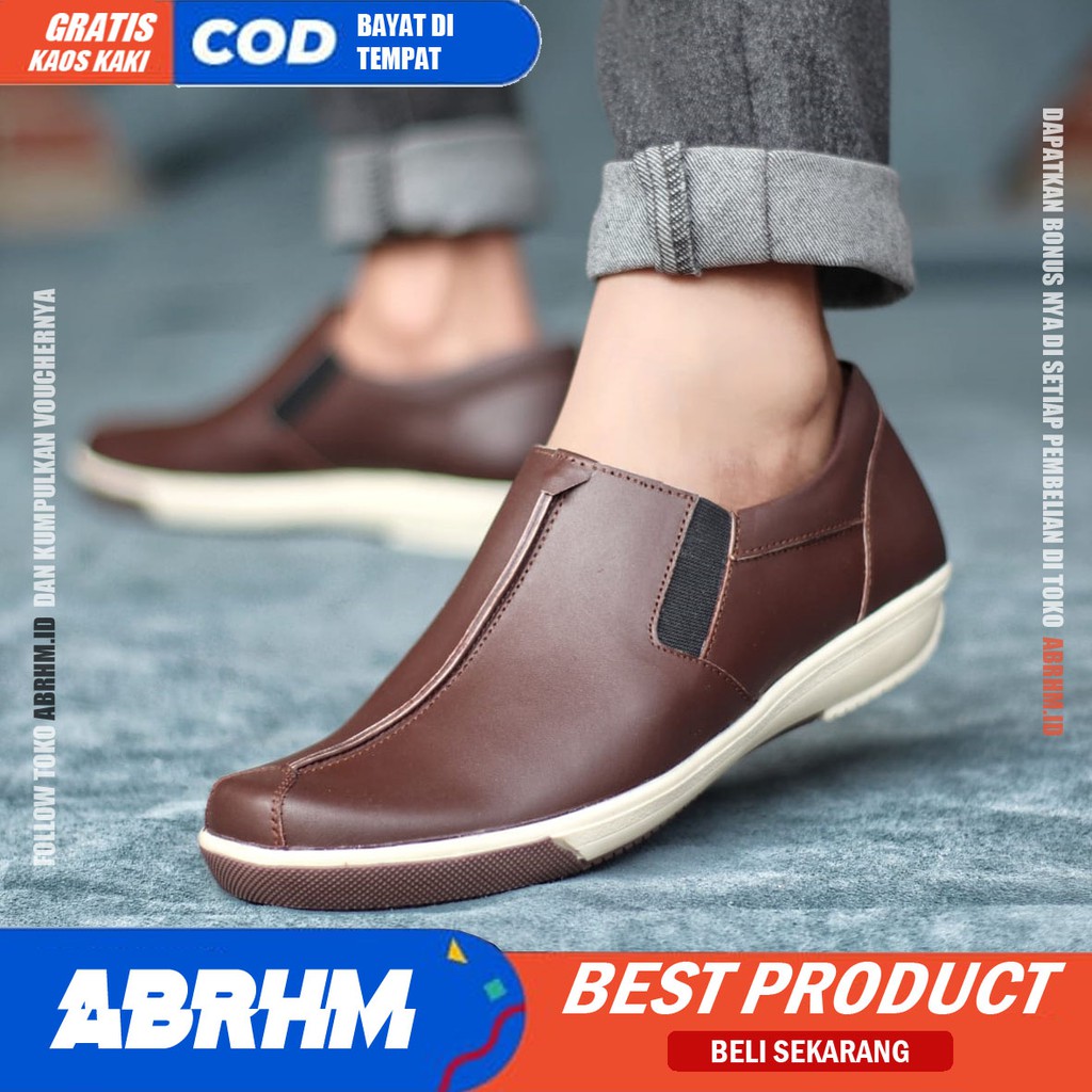 ABRHM x SANVER Sepatu Slip On Casual Kulit Asli Original Slop Anti Slip Kasual Formal Pantofel Kerja Kantor Kuliah Keren Kekinian Gaya Pria Cowok / Cowo