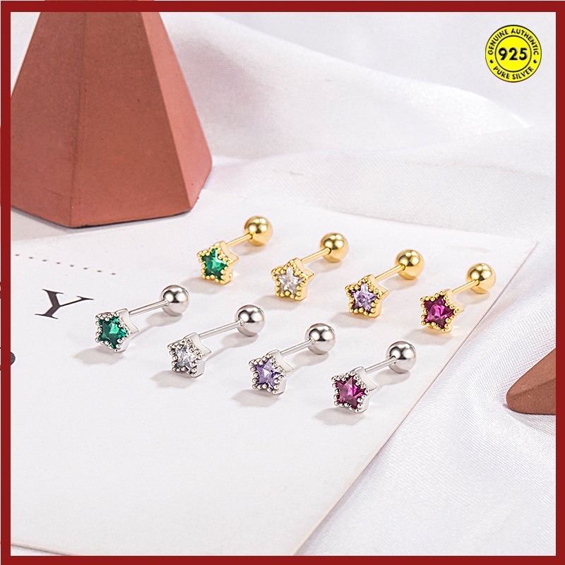 Anting Tusuk Bentuk Pentagram Aksen Berlian Imitasi Anti Alergi / Luntur Untuk Perhiasan Wanita