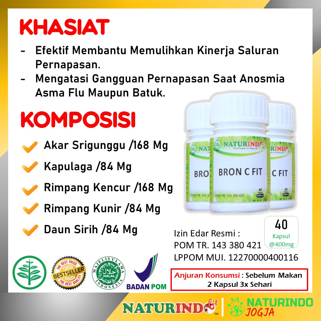 Obat Sesak Nafas Asma Bronkitits TBC Hidung Tersumbat Batuk Berdahak Herbal BRON C FIT Naturindo-1