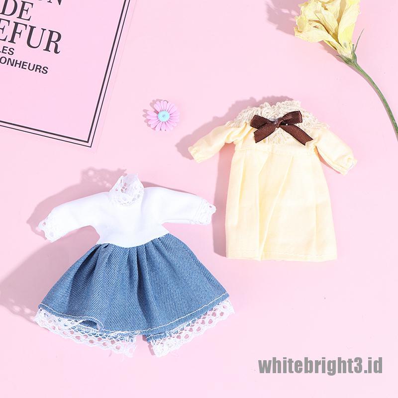 (white3) Mainan Dress Mini Tanpa Lengan Warna Putih Untuk Aksesoris Rumah Boneka 1: 8 DIY