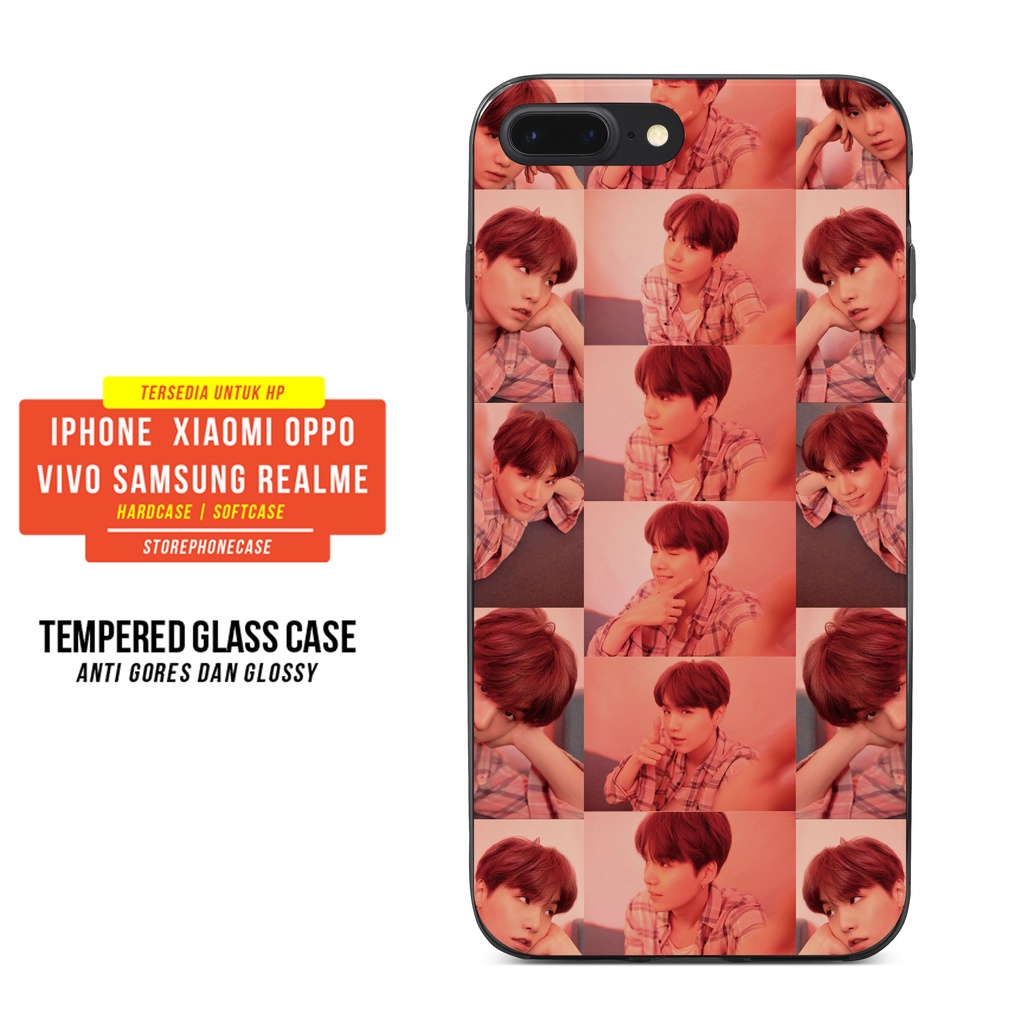 CASING HANDPHONE TEMPERED GLASS CASE iPHONE SAMSUNG XIAOMI VIVO OPPO REALME BTS PERSONA 1 SUGA