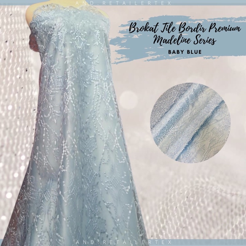 Kain Bahan Kebaya Premium Elie Saab Tile Bordir Madeline Motif Etnik Warna Baby Blue