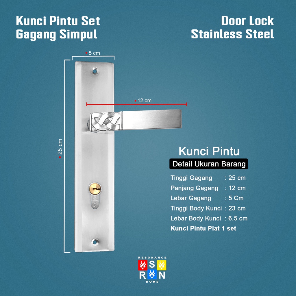 Kunci Pintu Besar Gagang Simpul SILVER / Resonance Home