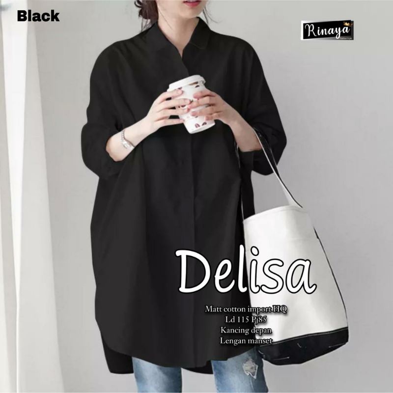 Delisa tunik katun import hitam putih ld 115 jumbo