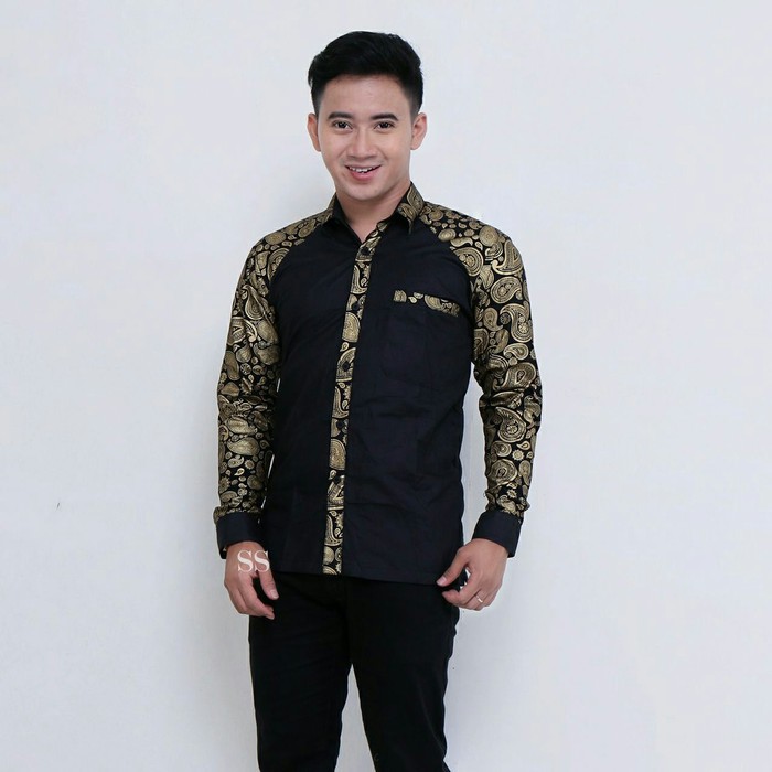 Baju Batik Kombinasi Lengan Panjang Cowok
