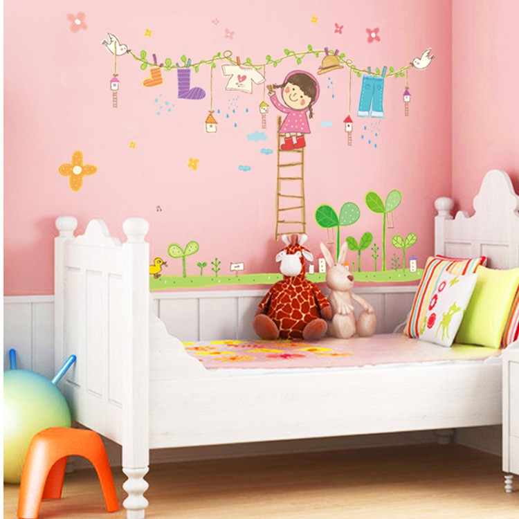 RELIZA WALLSTICKER JEMURAN ANAK KIDS BAJU TANGGA BUNGA CLOTHES LAUNDRY STIKER DINDING