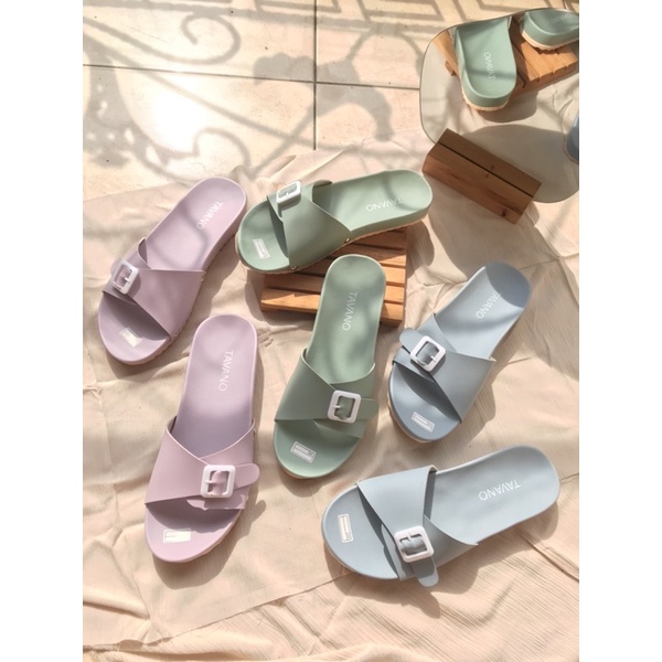 Memory89 Sandal Wanita Casual Sandal Slop Briken Kekinian Sendal Slip On Teplek Flat Remaja Ibu2