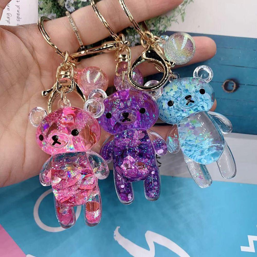 Lanfy Cairan Gantungan Kunci Wanita Lucu Pesona Mobil Hewan Sequin Keychain Acrylic Akrilik Key Fob