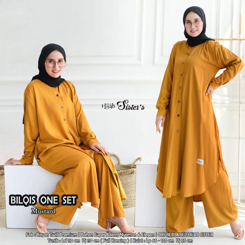 Bilqis One Set - Setelan Wanita Dewasa Atasan Tunik Celana Kulot Bahan Rayon Twill Premium Polos