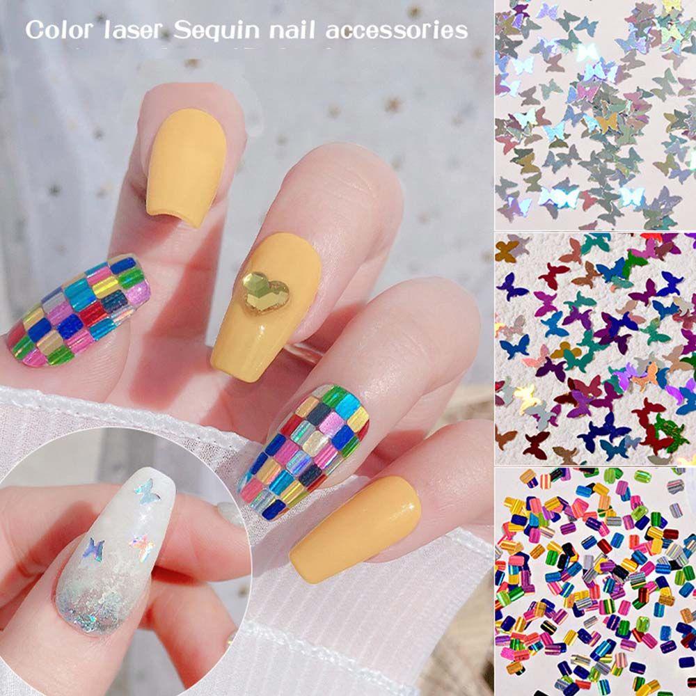 Agustin 3D Stiker Kuku Pesona Hologram Nail Art Kupu-Kupu Nail Art Dekorasi Persegi Panjang Nail Art Ornamen Kuku Paillettes Set