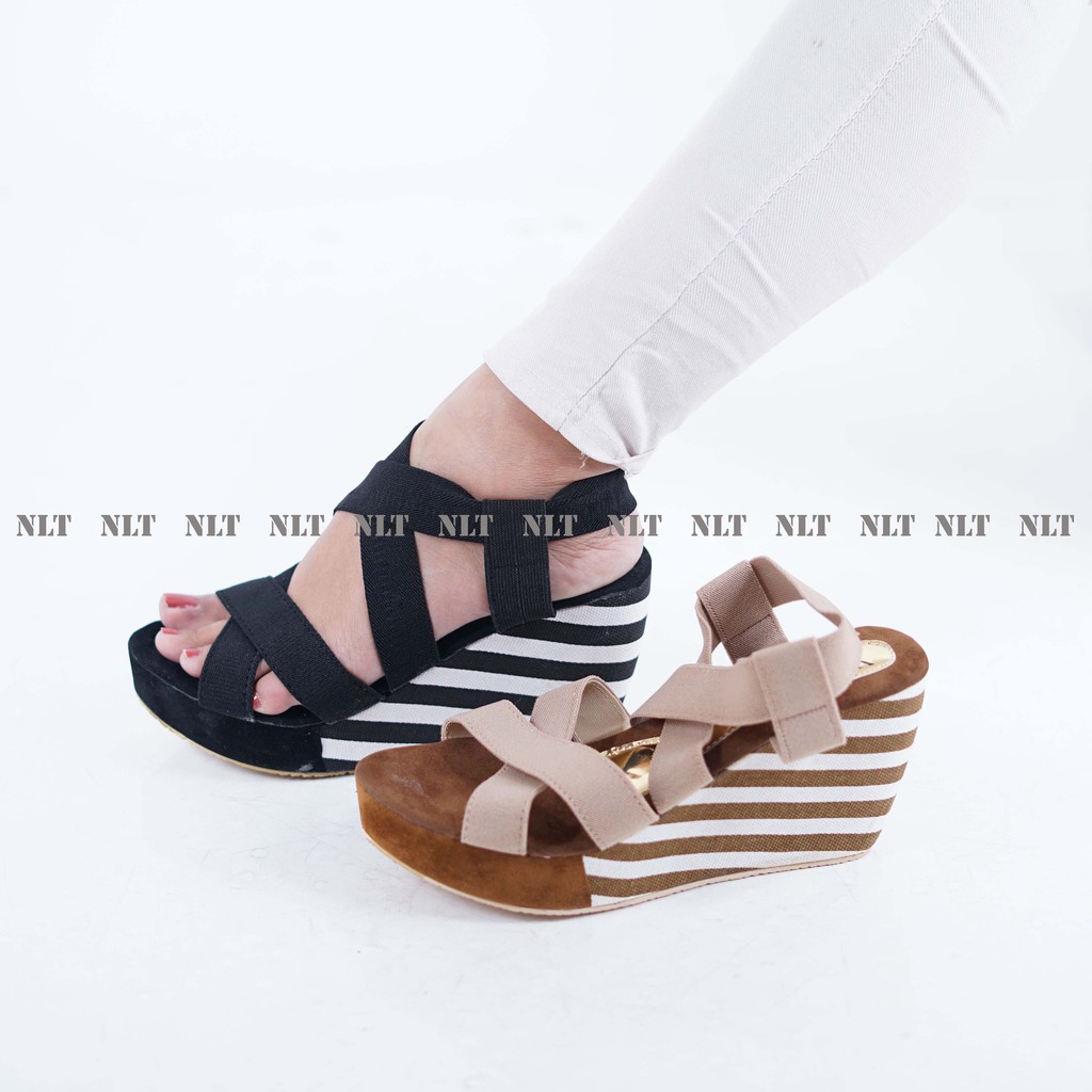 NunuLisaTan - Termurah 2 Warna Sepatu Hak Wedges Wanita Casual Santai Pesta Blaster