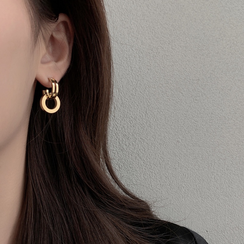 Anting gandeng cincin titanium anti karat korea fashion