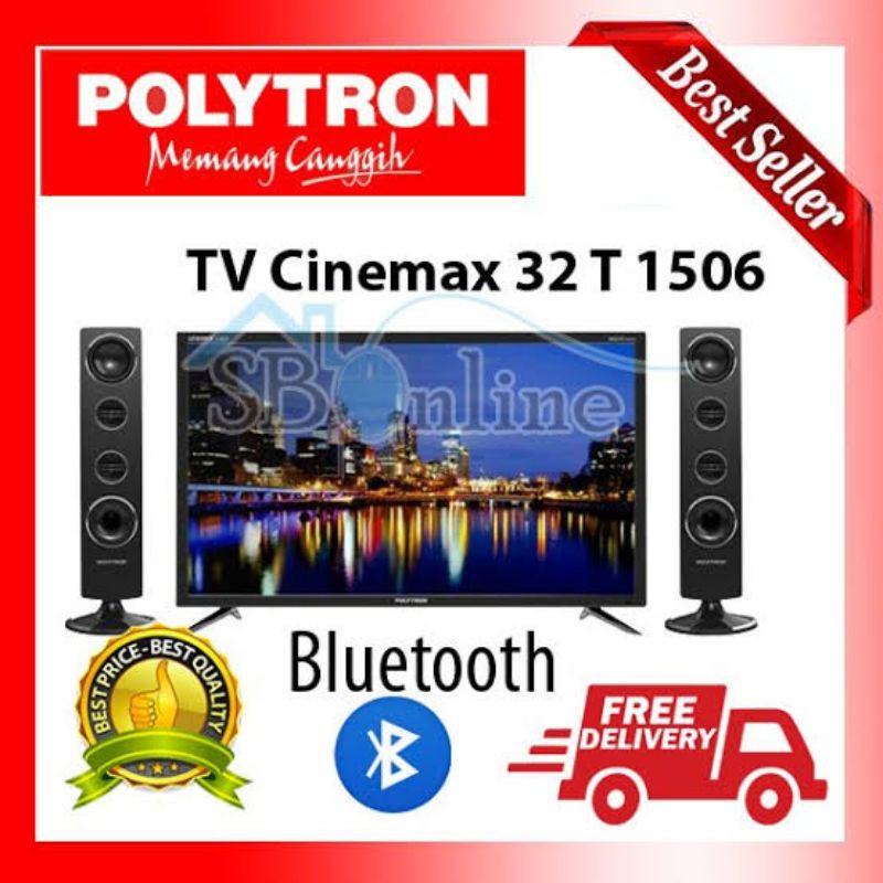 TV LED POLYTRON CINEMAX PLD 32T1506 32 IN INCH " TOWER SPEAKER XBR VGA USB HDMI INPUT GARANSI MURAH