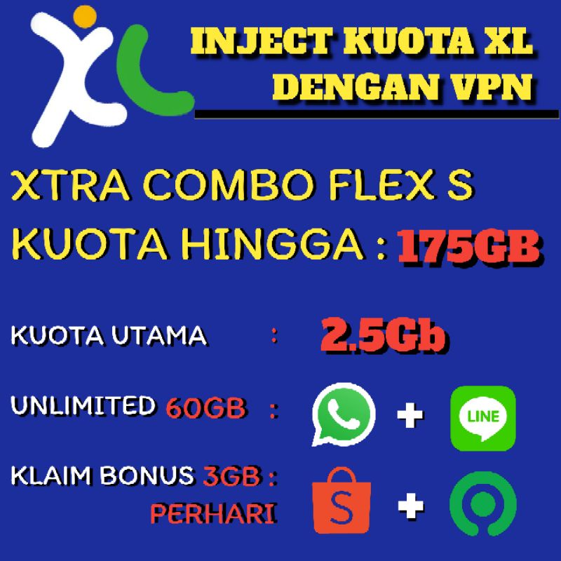 New XL Combo Flex S + Unlimited FUP 60GB + Akun VPN Untuk Inject Kuota Unlimited Jd bebas Akses apap