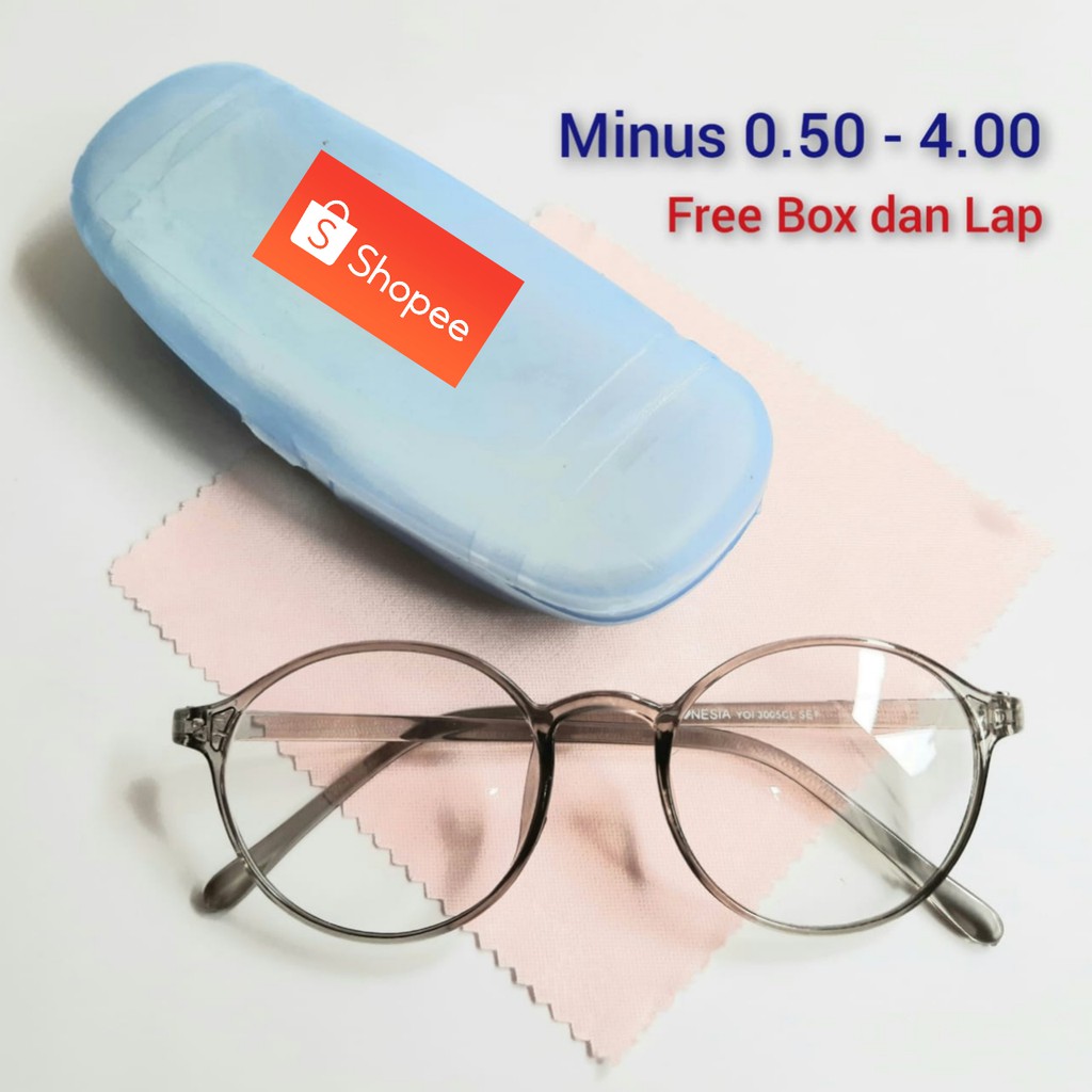 Kacamata Oval Lensa Minus 0.50-4.00 Free Box dan Lap Pembersih Unisex Vintage Sunglasses Wanita Pria