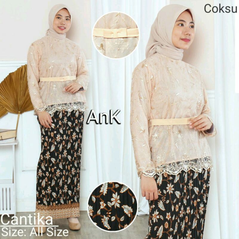 Terbaru Setelan Kebaya  Tulle  Cantika Mix Rok Plisket