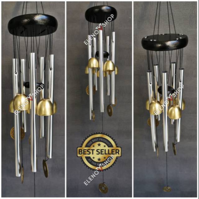 Genta Angin Windchimes Fungling Fengshui 5 Batang Model Lonceng dan Koin Cina Kuno