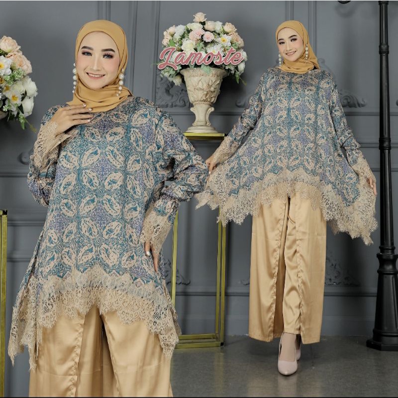 set batik - kulot sutera + tunik viscose lace semi sutera