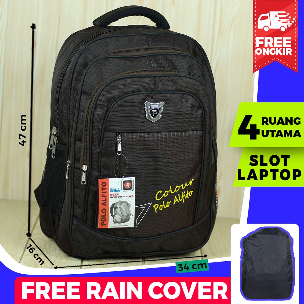 Tas Ransel Pria Wanita Back Pack Laptop Alfito Colour Coklat Trendy Bahan Tebal Kuat Berkualitas