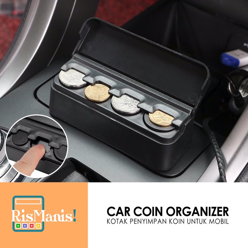 CAR COIN ORGANIZER - Kotak Tempat Penyimpan Koin Uang Receh 4 Slot Dashboard Mobil Rapi Anti Ribet