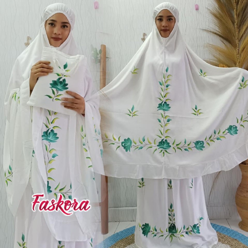 Mukena Lukis Jumbo Bali / Mukena Bali Lukis Jumbo / Mukena Dewasa Jumbo Putih Terbaru