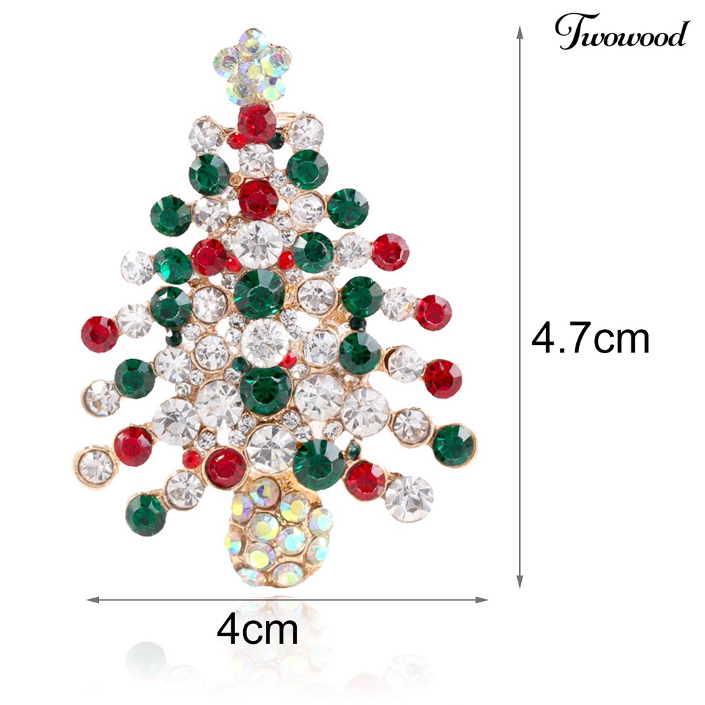 Twowood Women Brooch Pin Christmas Tree Shape Colorful Rhinestone Jewelry Shiny Rhinestone All Match Brooch for Christmas