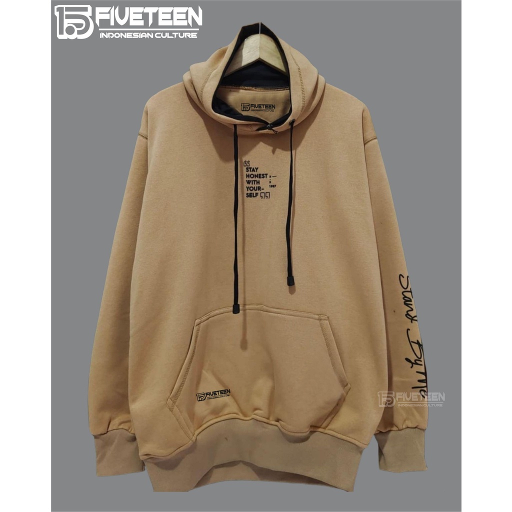 sweter pria distro original bandung 15fifteen warna cream kardus stay honest with your sel hudie dewasa pria murah cod zipper bahan premium sweater buat sekolah anak remaja hoodie terbaru 2021 cowok suwiter bahan tebal halus hoodie fifteen sweater fifften