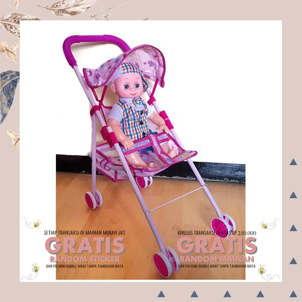 MAINAN ANAK BONEKA BAYI STROLLER BESI MAINAN ANAK PEREMPUAN TROLI BAYI