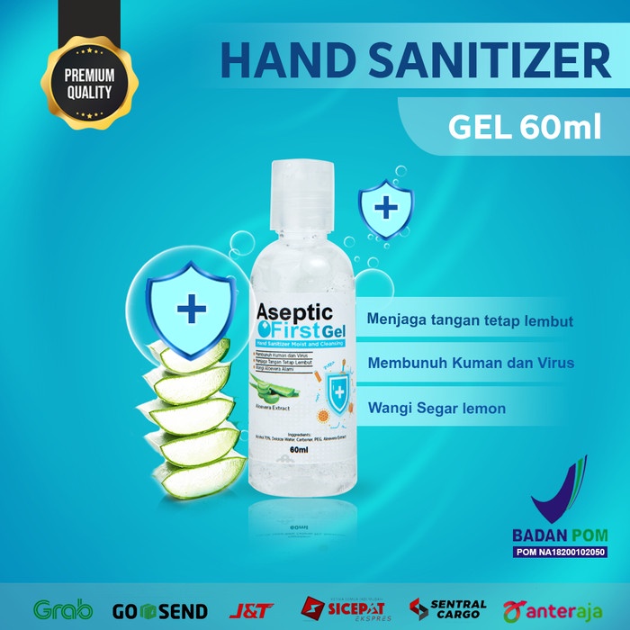 Hand Sanitizer Gel ASEPTIC FIRST berizin BPOM HANDSANITIZER 60ml