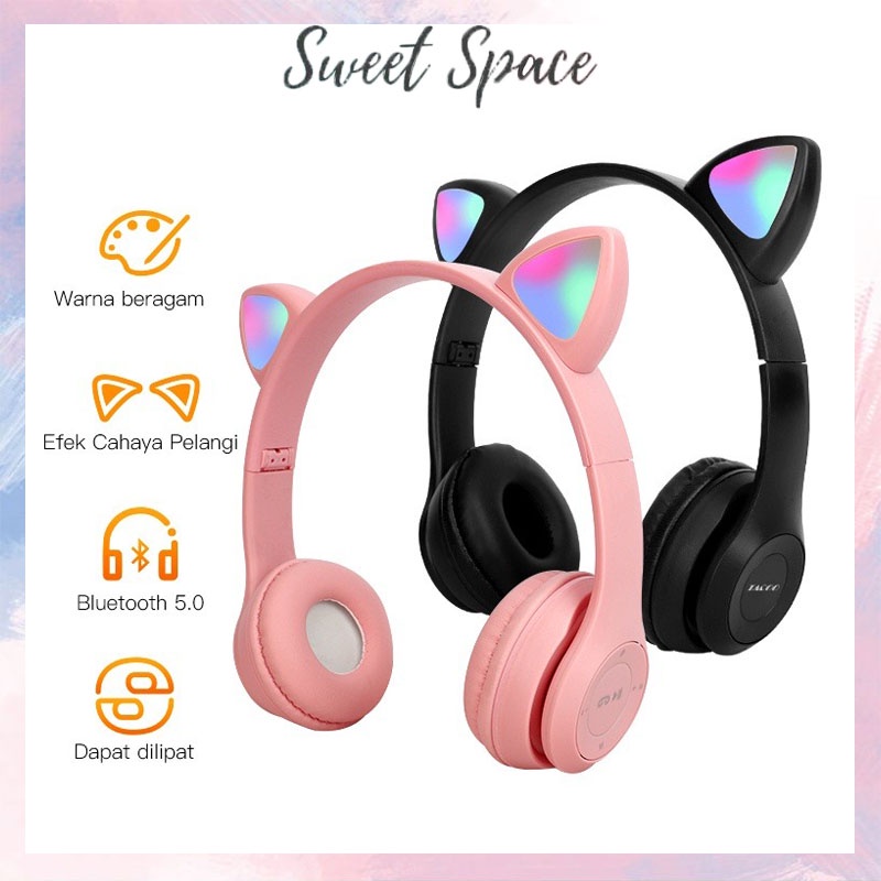 HEADSET BLUETOOTH HEADPHONE KUCING GAMING CAT WIRELESS [SWEETSPACE]