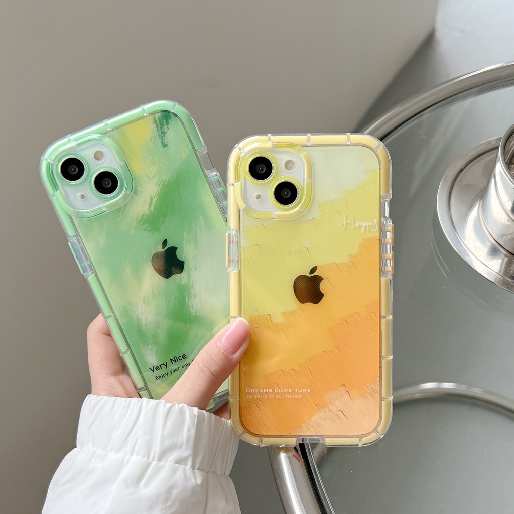 Glowing At Night Soft Case iP iPhone 11 12 13 14 Pro Max X XS XR Max Green &amp; Yellow Gradient Watercolor Casing Apple