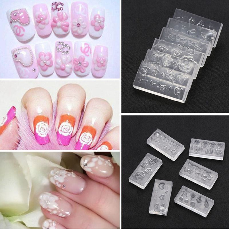 SIY  6Pcs/Set 3D Mini Flower Acrylic Silicone Mold for DIY Earrings Nail Art Mould