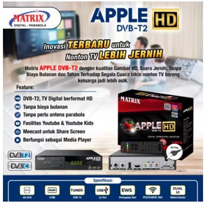 Set Top Box Tv Digital Matrix DVB T2 Apple HD EWS / set top box dvb t2 / set box tv digital / box tv digital / set top box tv tabung / stb dvb t2