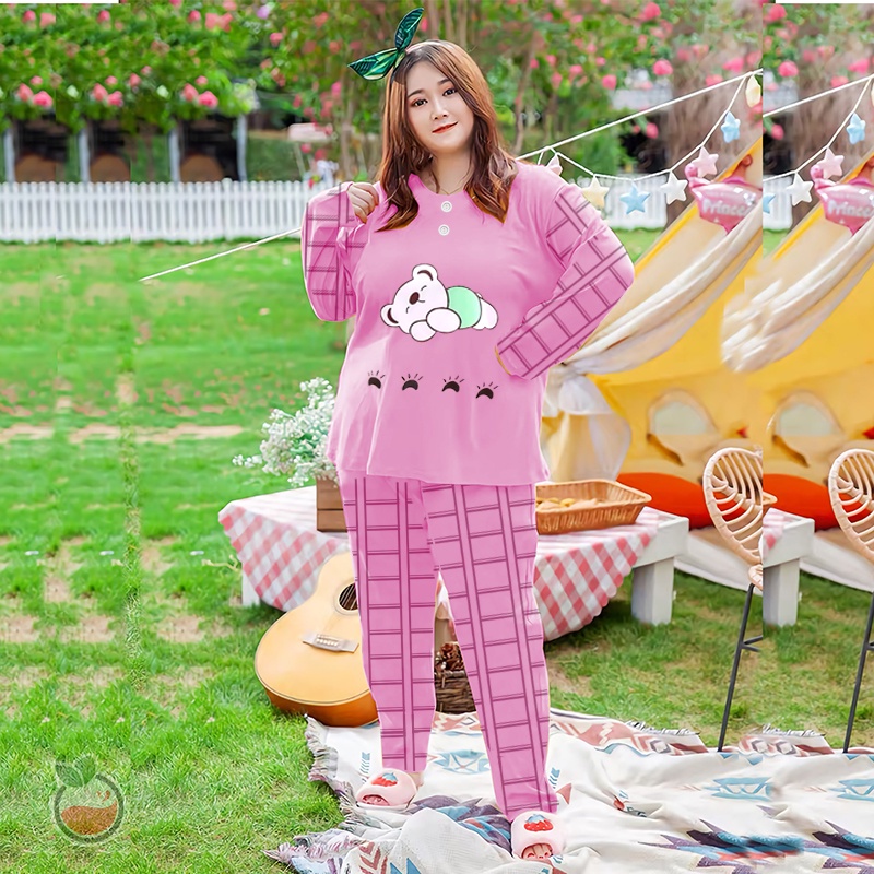 Lilipop.id  Baju Tidur Jumbo Sleep Bear XXXL Celana Panjang PP Bigsize Lengan Panjang Baby Doll Kaos