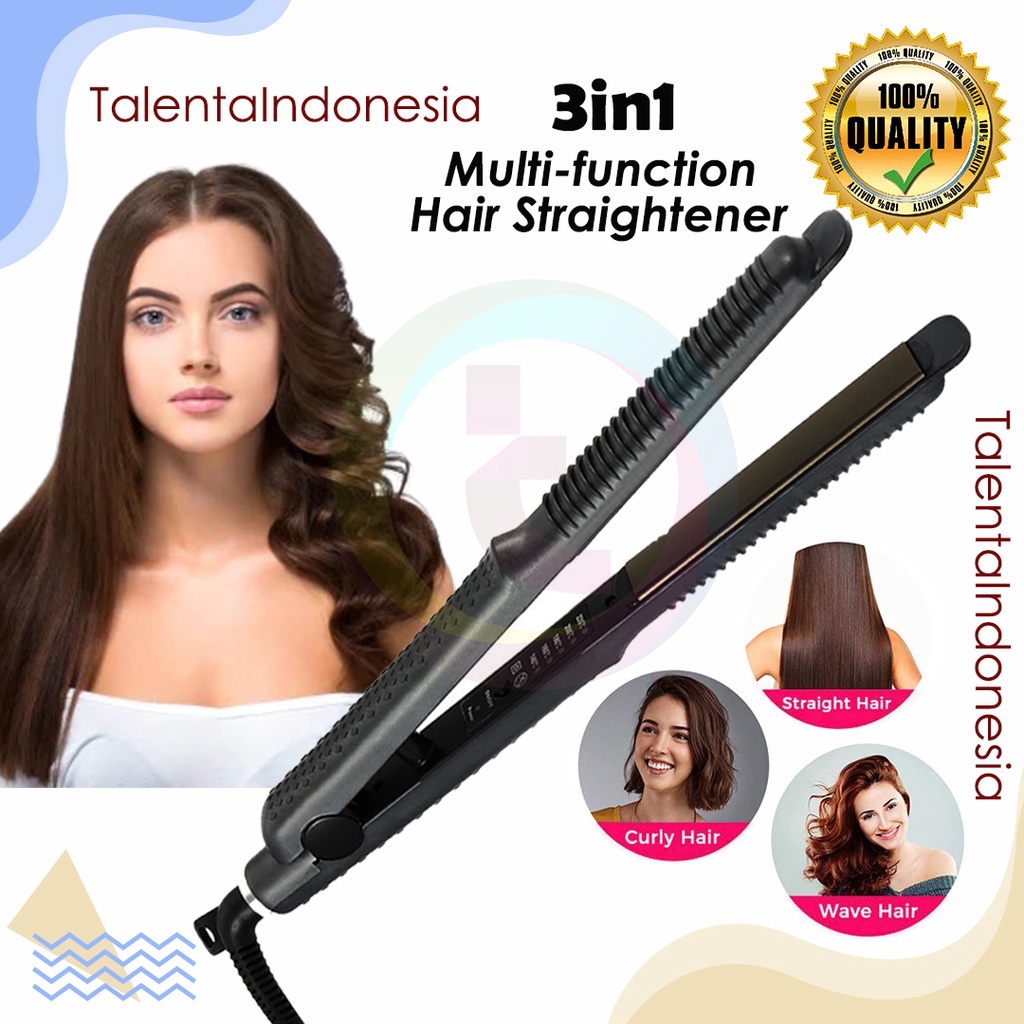 Catokan Rambut 3in1 Lurus &amp; Keriting Curly Pelurus Pengeriting Rambut Hair Straightener