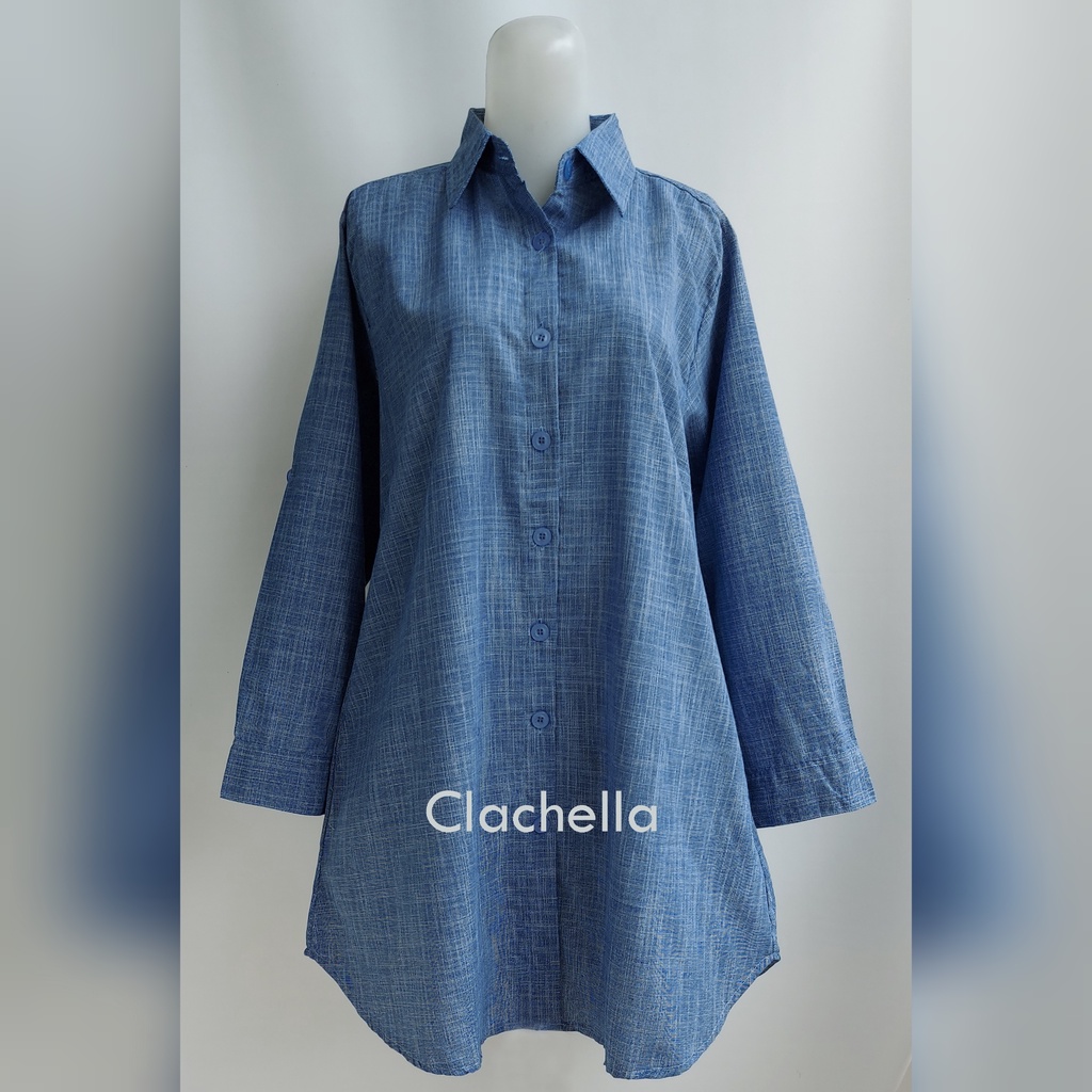 Clachella Baju Tunik Kemeja Motif Abstrak, Baju Atasan Wanita T218021