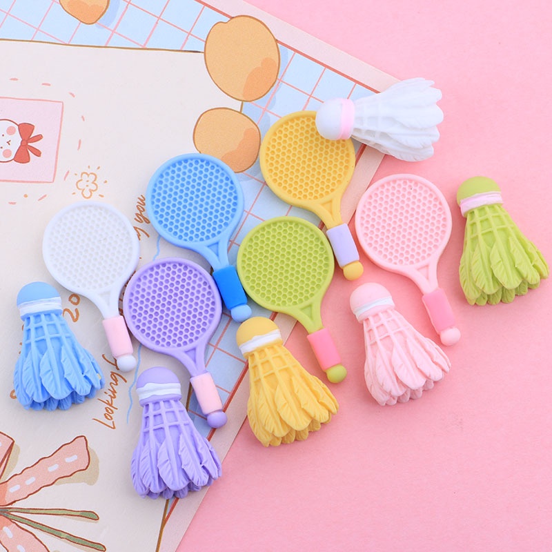 Krim Lem Drop DIY Buatan Sendiri Aksesoris Resin Kartun Bulutangkis Miniatur Raket Rambut Klip Kepal