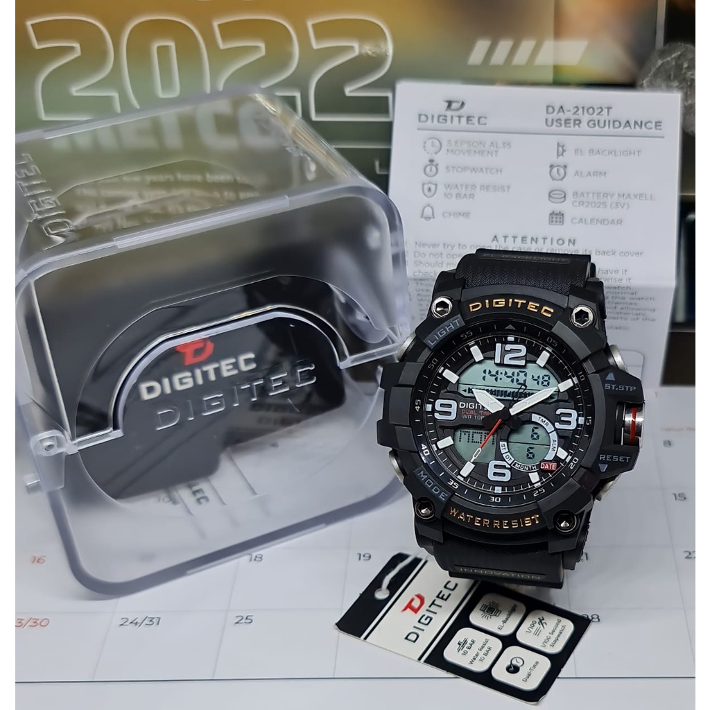 Jam tangan pria DIGITEC DA 2102 T original /Digitec 2102 Dual time tahan air