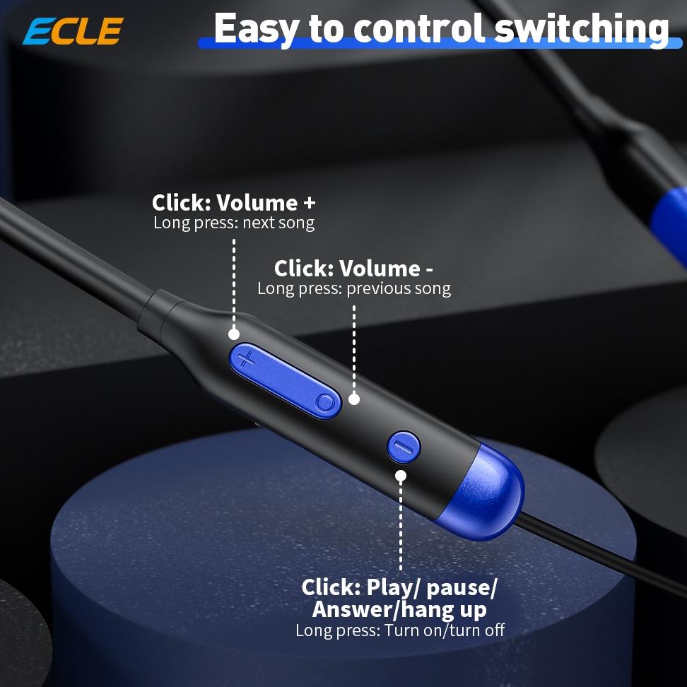 Ecle Blue Sports Neckband Earphone Wireless Headset Bluetooth Magnetik Hanging Neckband